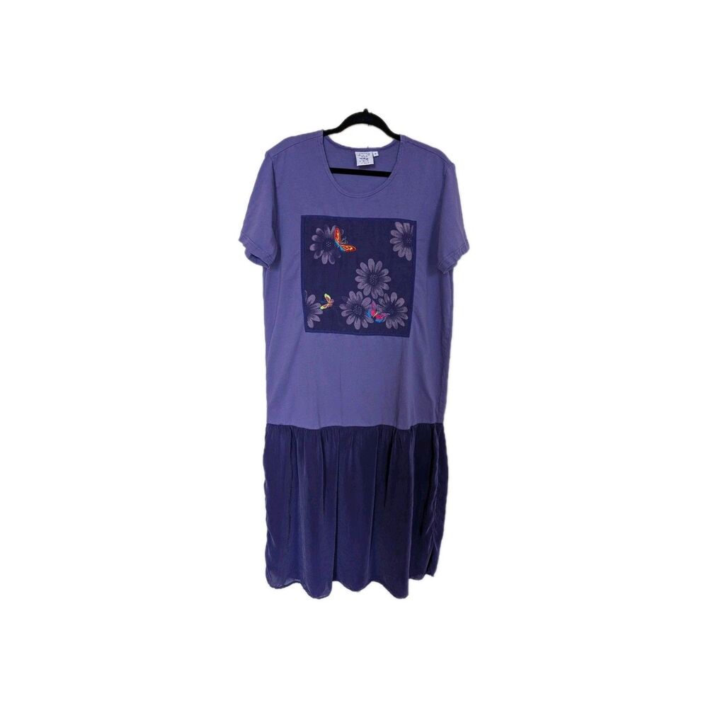 Johnny Was Vintage Maxi T-shirt Dress Butterfly Design Purple M